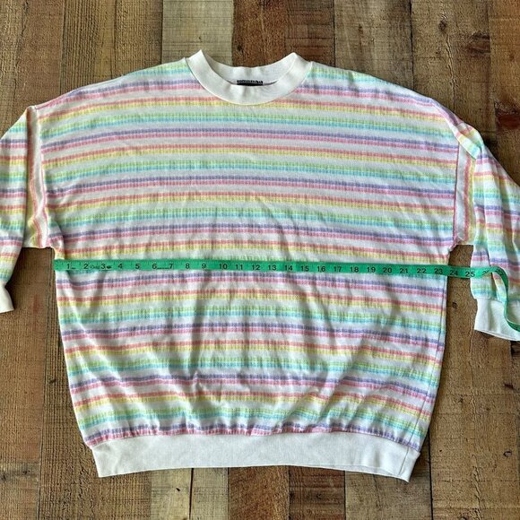 Vintage Kicks Women's Pastel Rainbow Striped Cotton Lightweight Sweatshirt - Picture 3 of 8